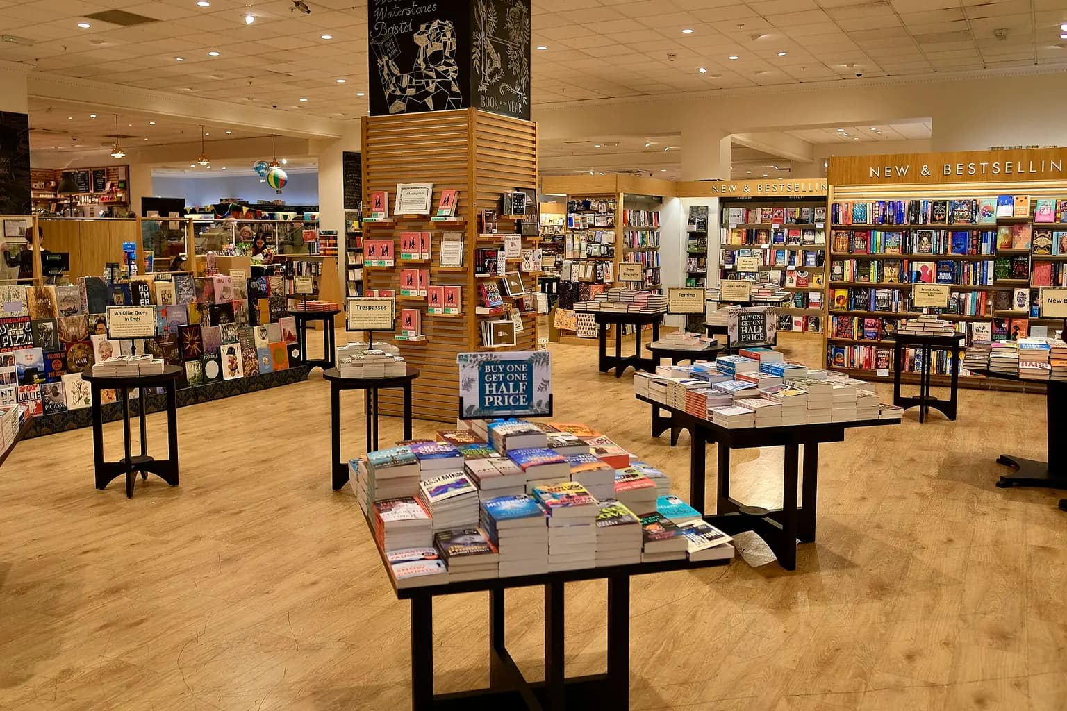 Books displayed inside a bookshop