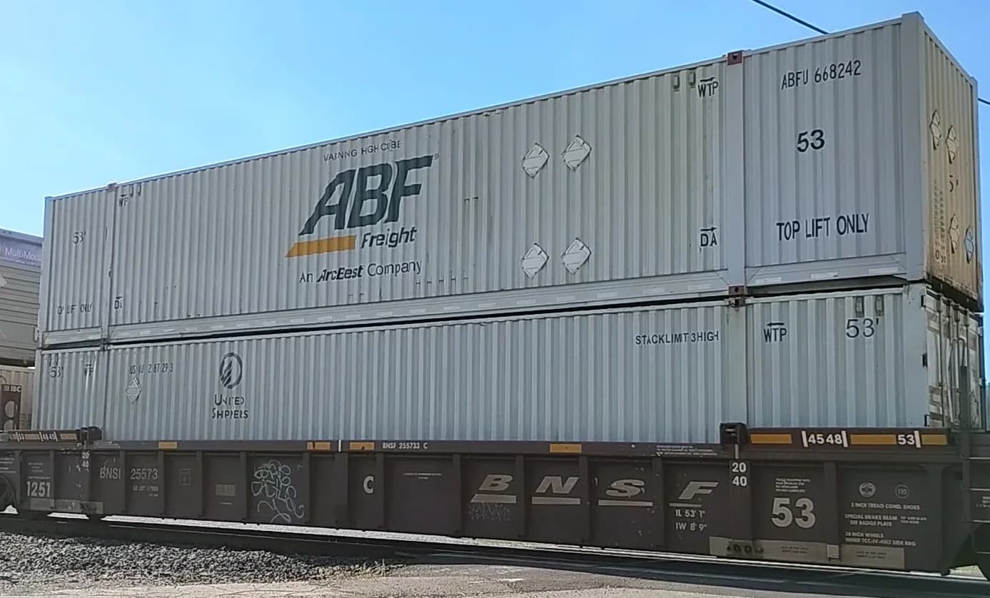 Freight train containers in Spokane, Washington