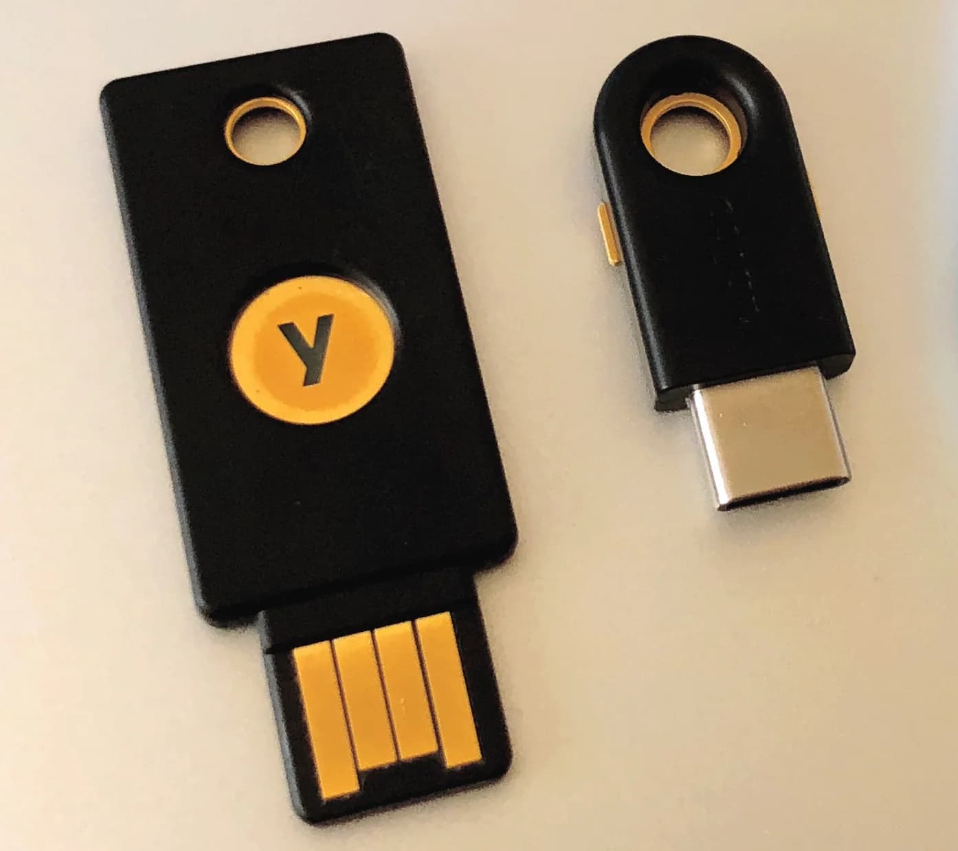 YubiKey 4 and 4C security keys, shown as authentication references