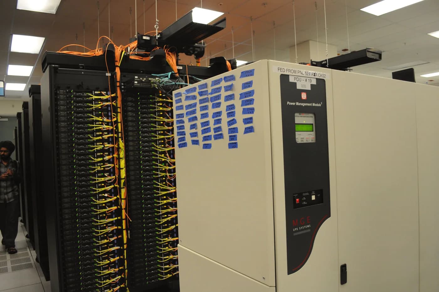 Server racks and network cabling at the NERSC data center