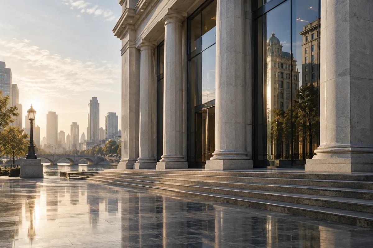 Arquitectura genérica de banco de piedra y vidrio