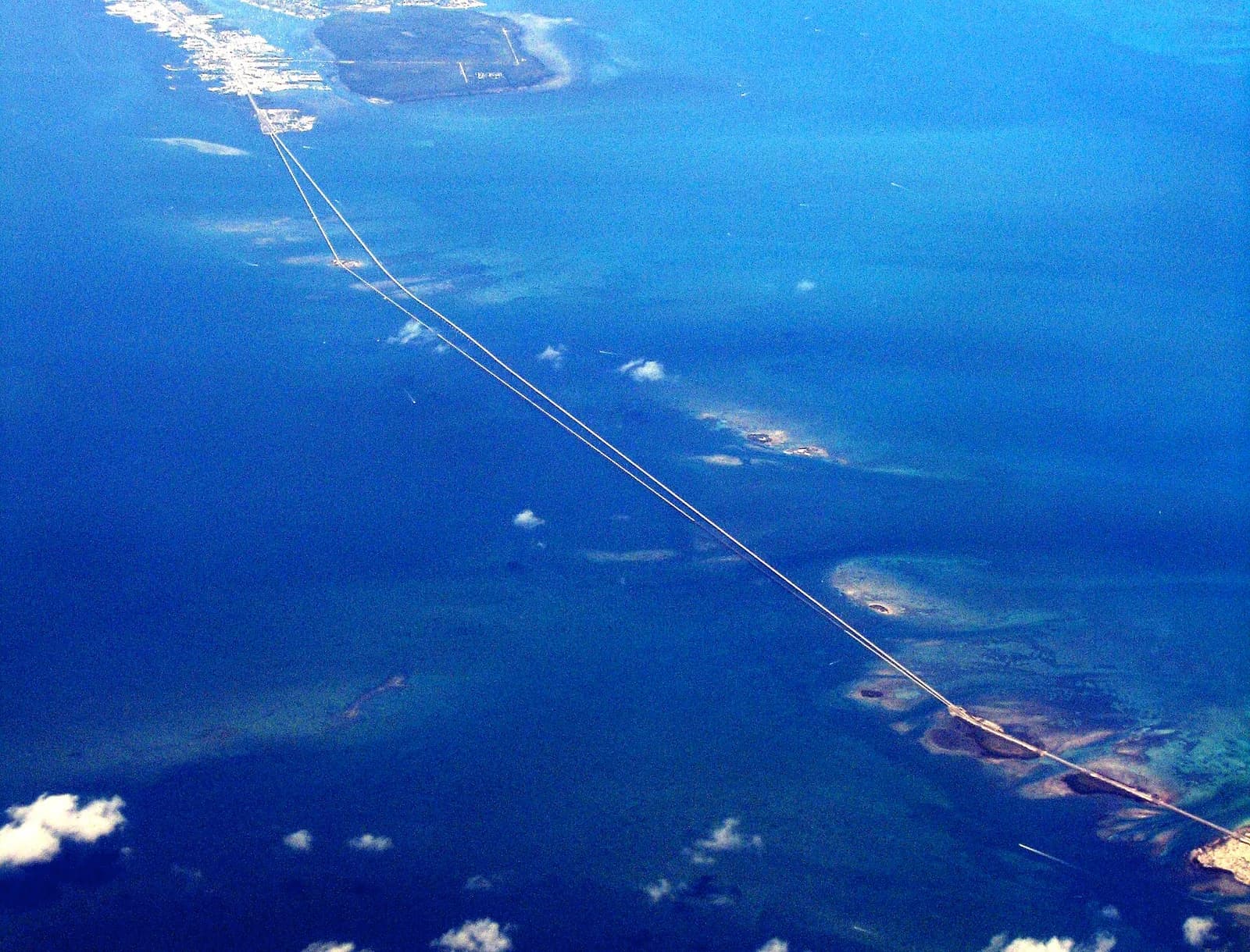 An aerial view of the Seven Mile Bridge in the Florida Keys