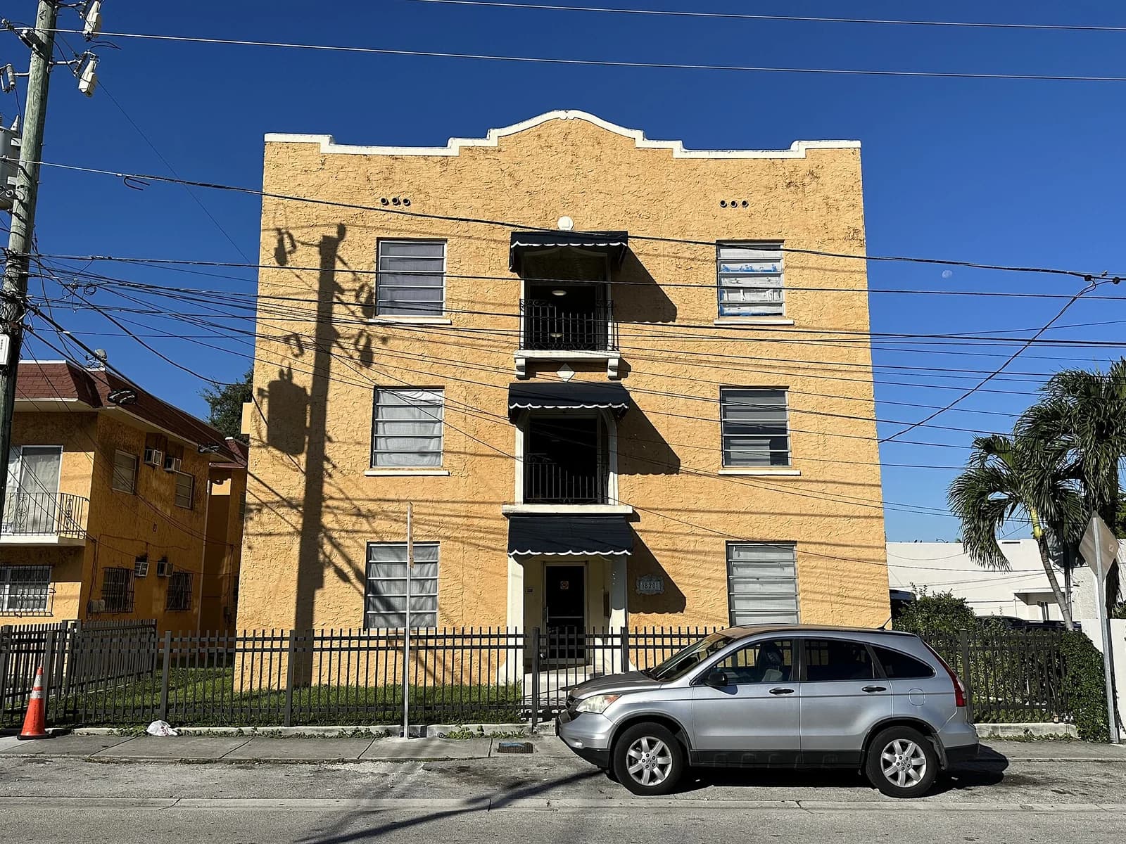 An apartment building in Little Havana, Miami, shown as neighborhood context