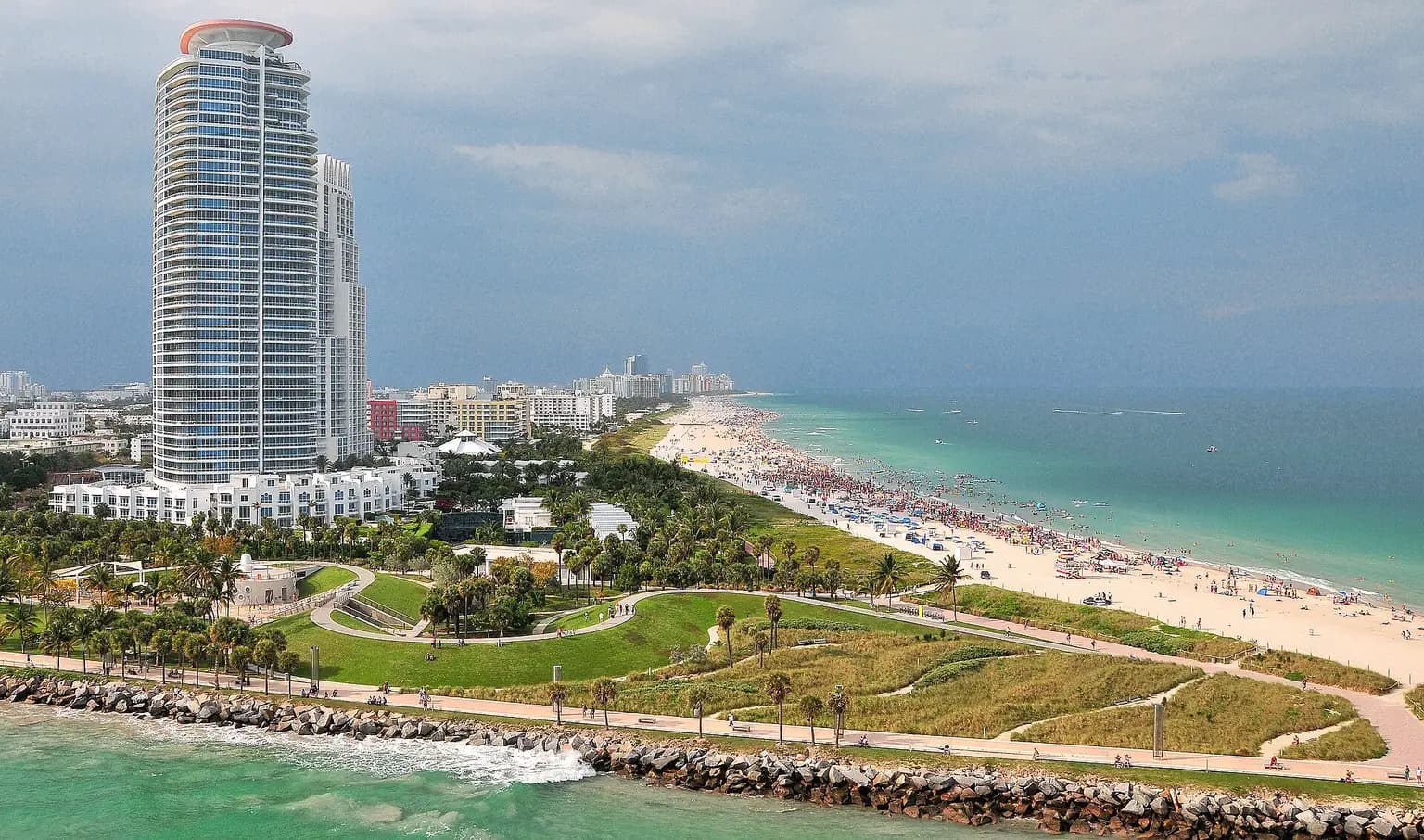 South Beach coastline, South Pointe Park and waterfront buildings in Miami Beach