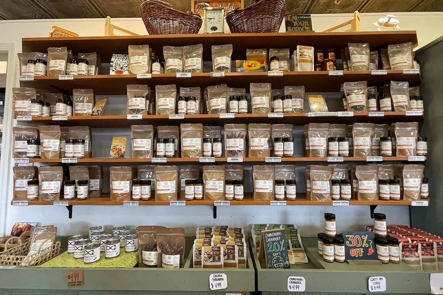 Spice shop shelves and retail displays