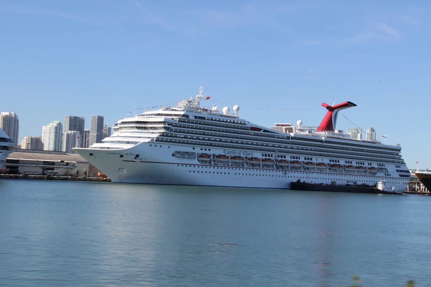A Carnival Glory cruise ship at PortMiami, shown as a reference photograph