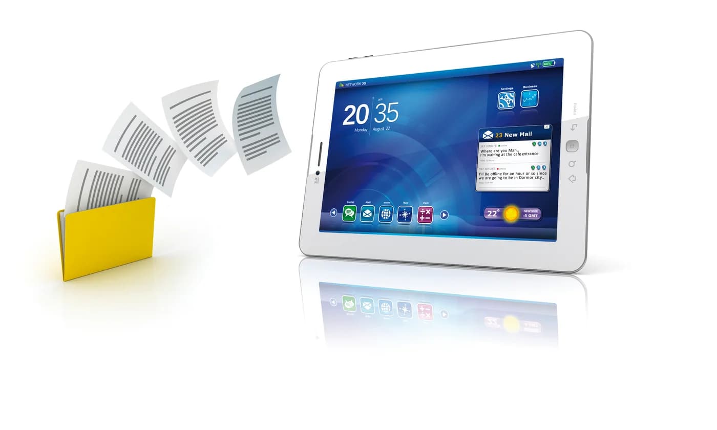 Documents and a tablet at a workplace, shown as a recordkeeping reference