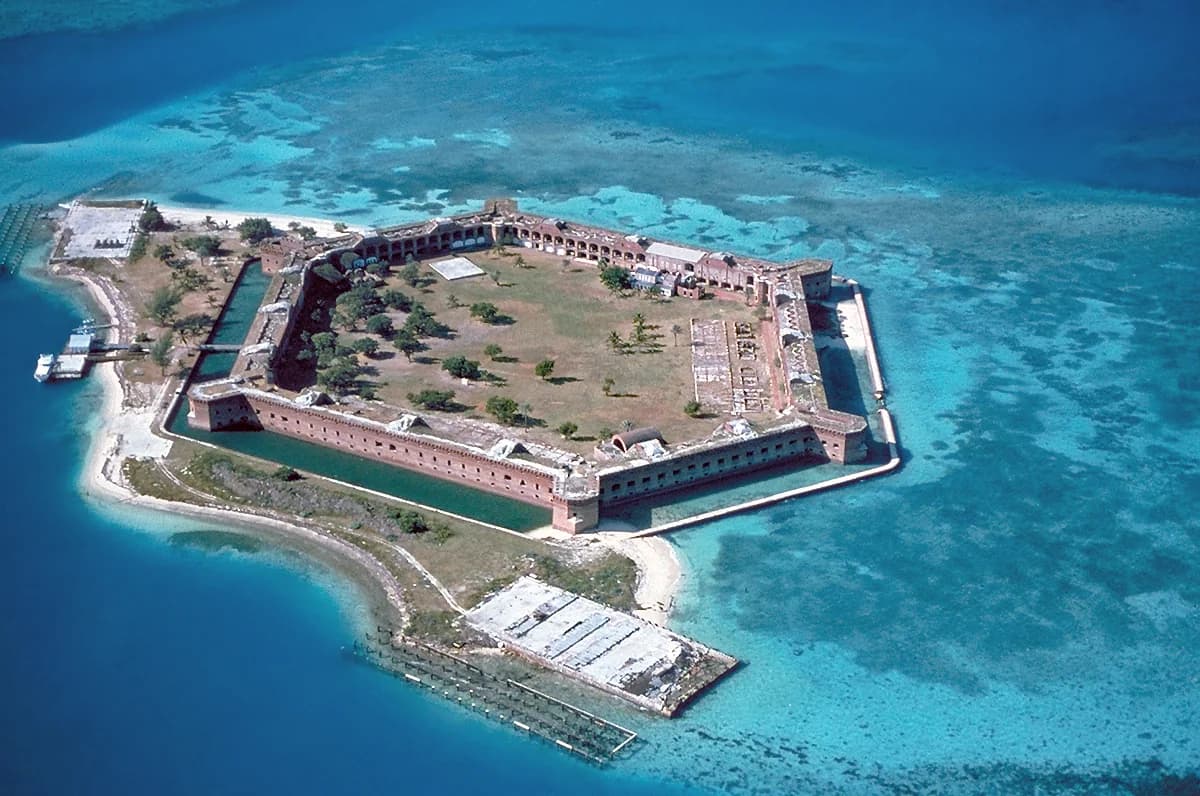 An aerial reference photograph of Fort Jefferson in Dry Tortugas