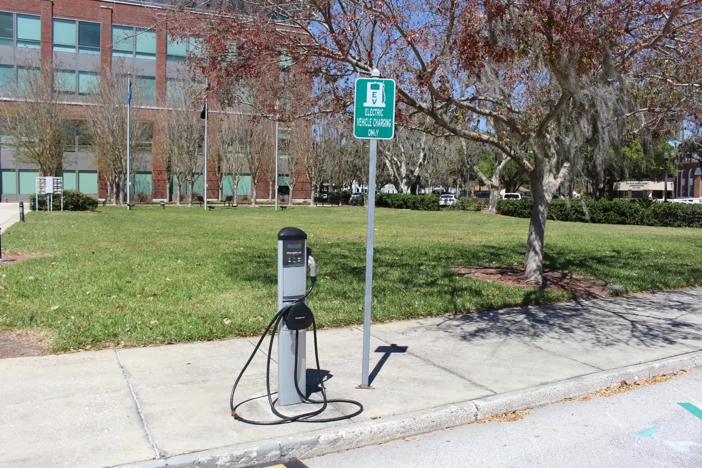 An electric vehicle charging station in Kissimmee, Florida