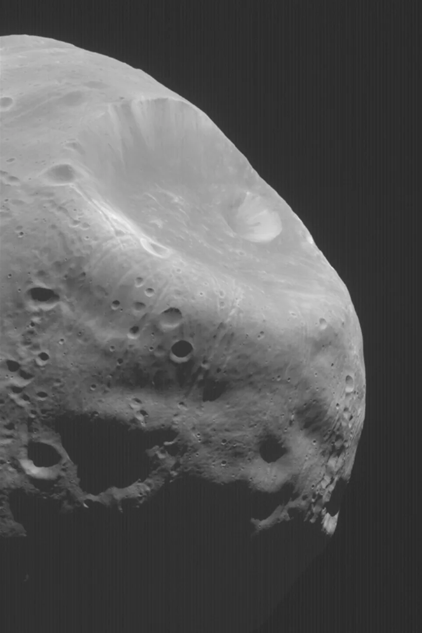Archival Mars Global Surveyor image of the Martian moon Phobos