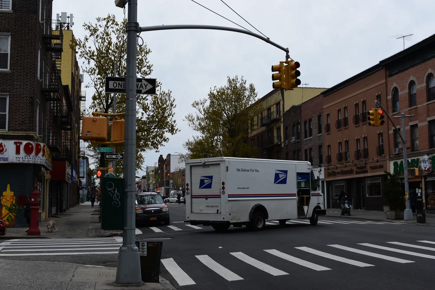 Reference photograph of a United States Postal Service truck in Bay Ridge, Brooklyn