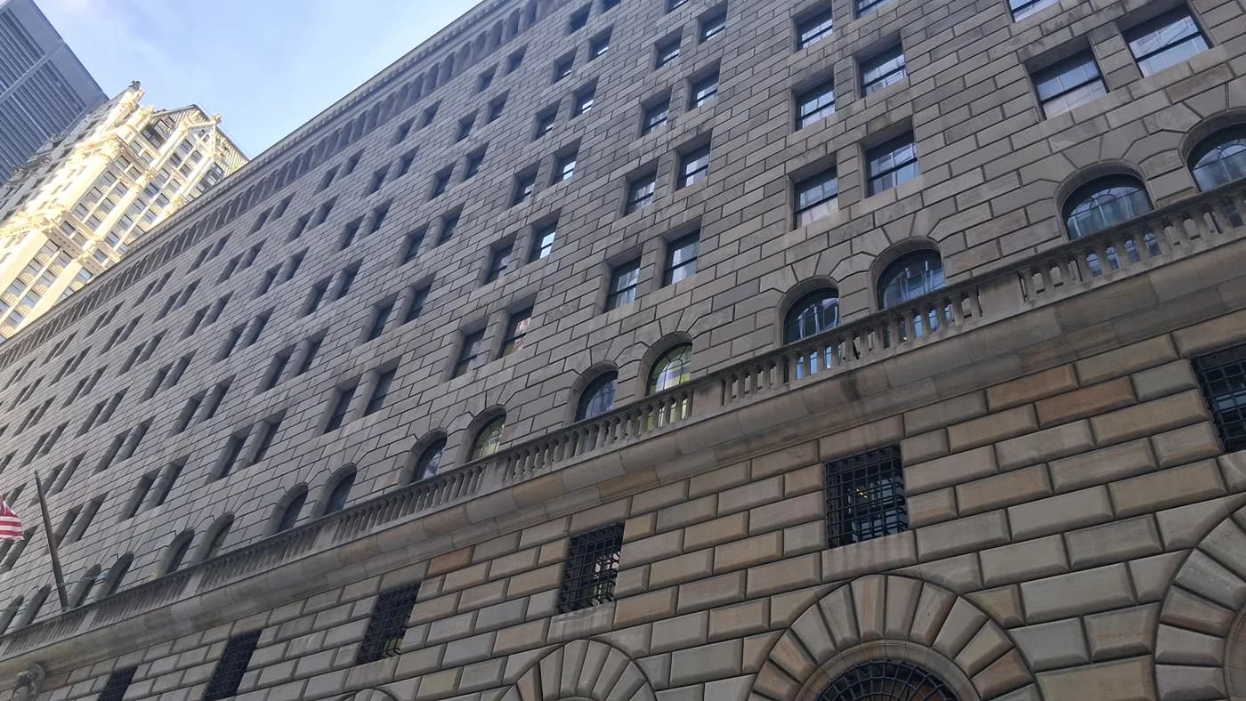 Federal Reserve Bank of New York building, shown as a financial-system reference