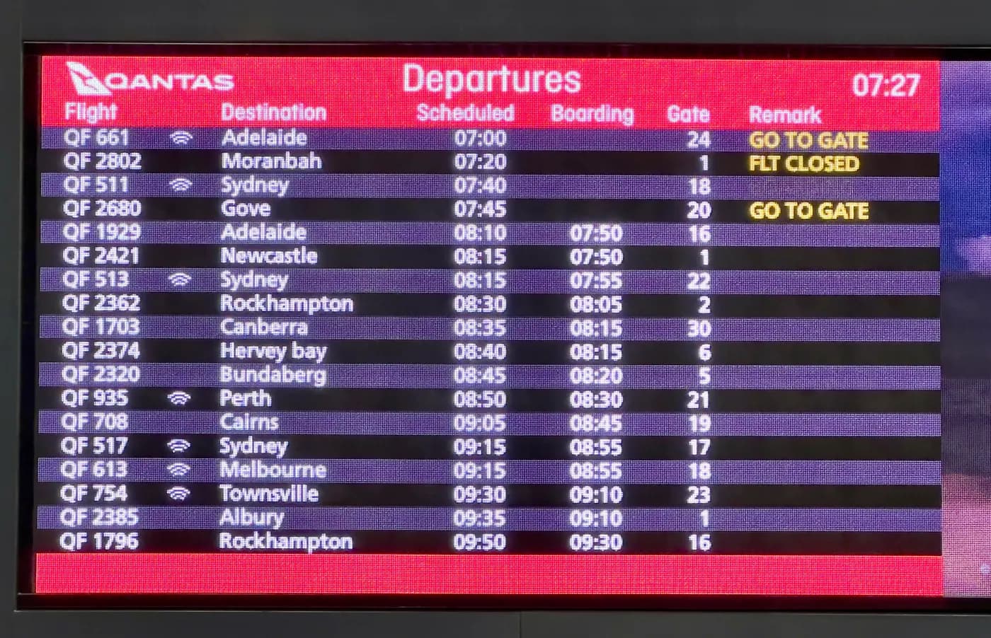 Flight departure information at Brisbane Airport, shown as a travel-planning reference