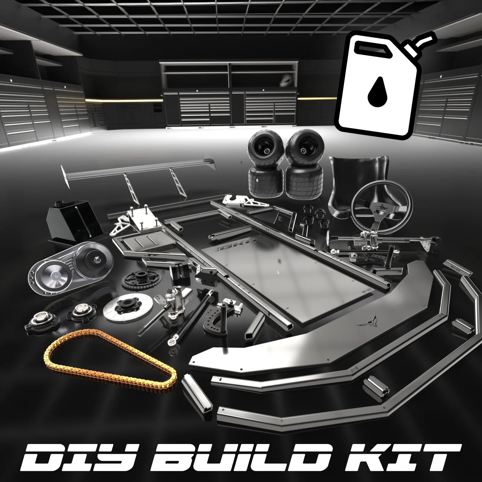 Componentes y bastidor del kit Hawk V3 Gas en la imagen del catálogo de GoKartGod