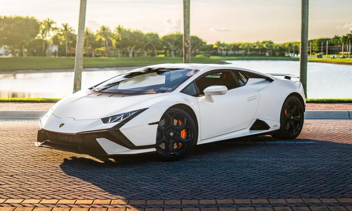 White Lamborghini Huracan Tecnica from Pugachev Luxury Car Rentals, Miami