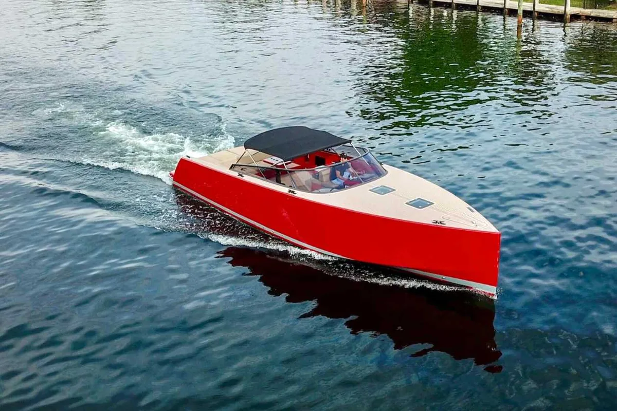 Red VanDutch yacht in the Pugachev Miami charter collection